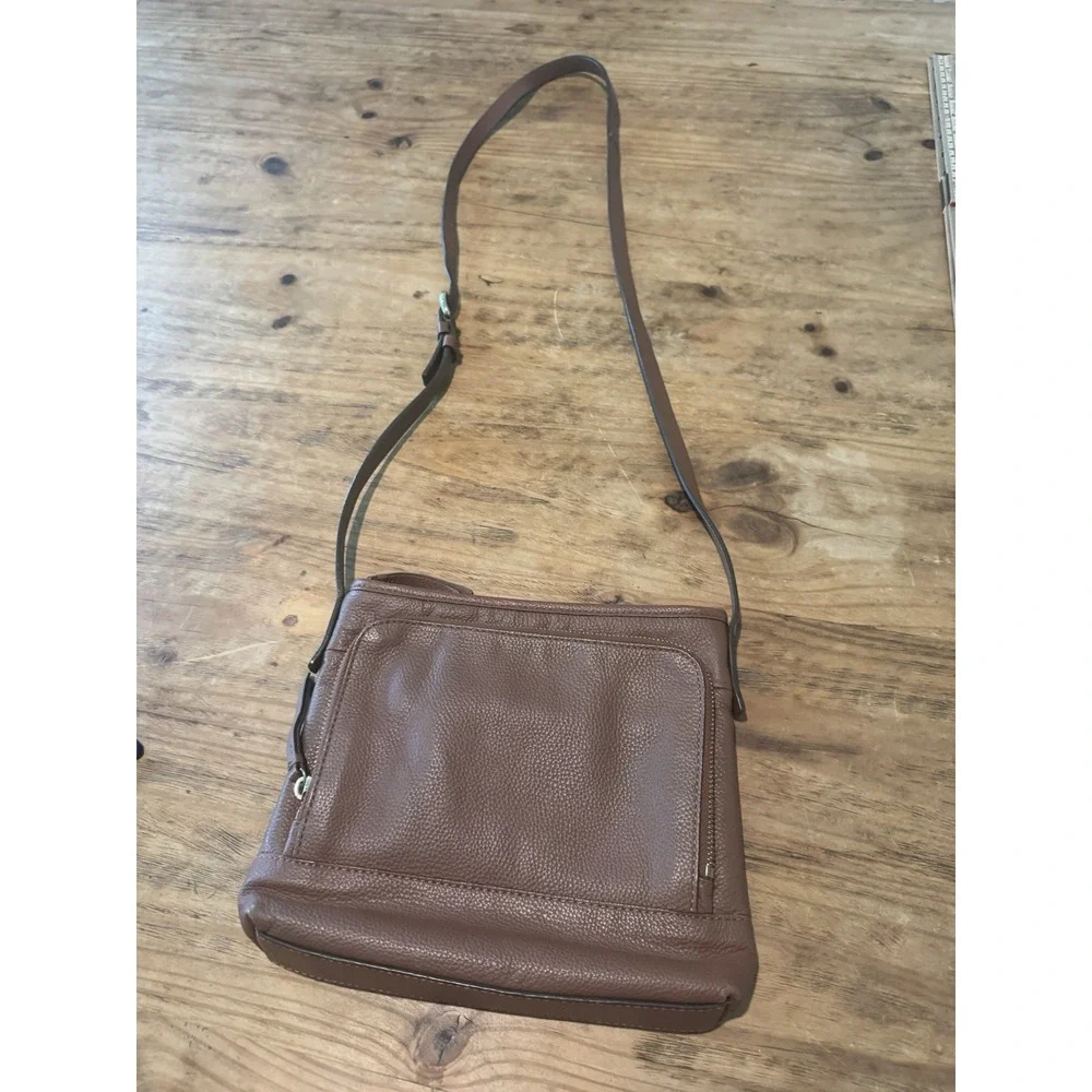 Cole Haan Brown Pebbled Leather Crossbody Bag Adjustable Strap Zip Pockets